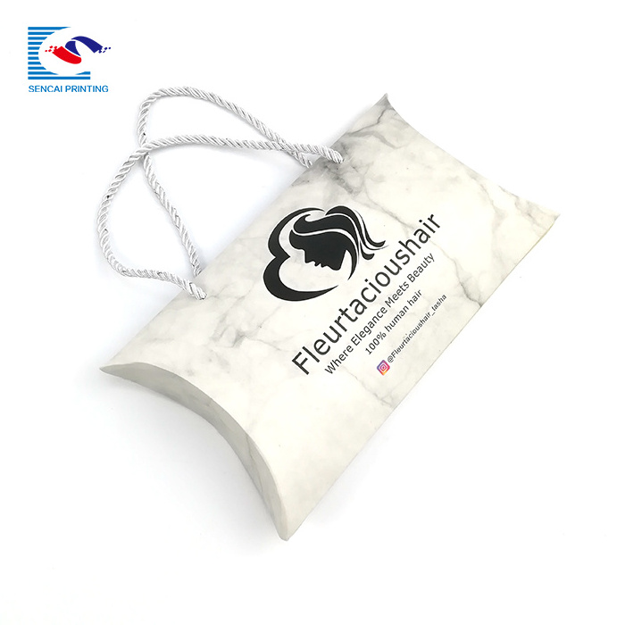 Custom Cheap Matte Pillow box With Rope Handle For Hair Packaging