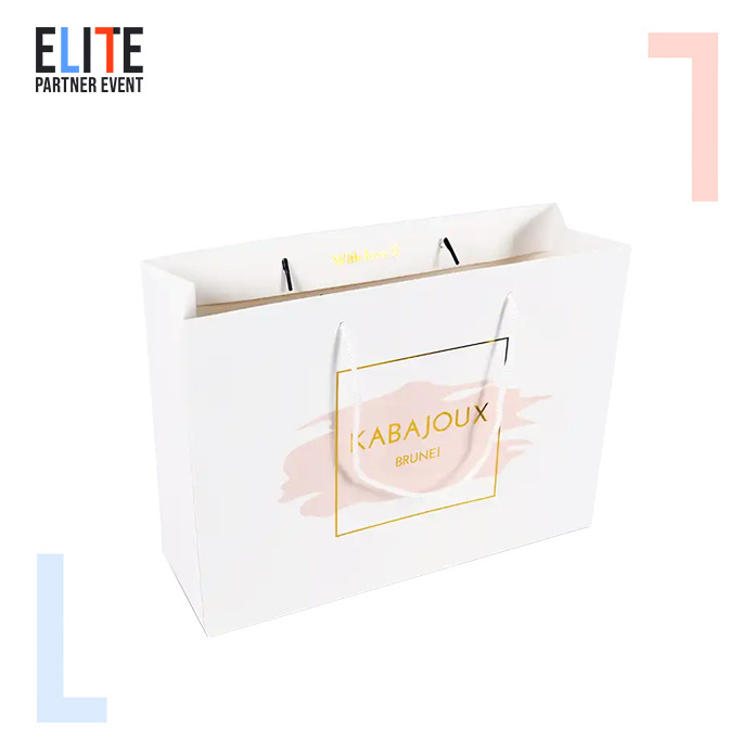 luxury custom logo gold stamping  printed white gift paper shopping bags with logos