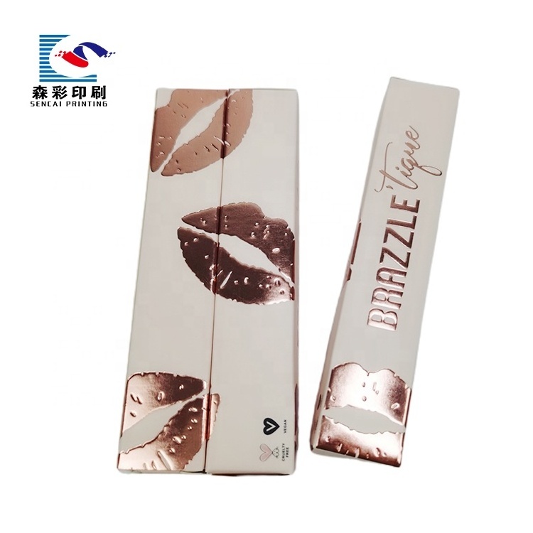 pink color logo hot stamping  cosmetic lipstick paper packaging box