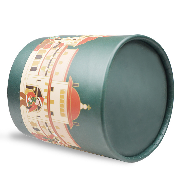 Christmas Paperboard Cylinder Round Gift Candy Package Box With Custom Logo Print