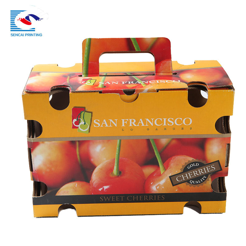 Custom hollow out corrugated cherry packing boxes for tomatoes packaging box with handle