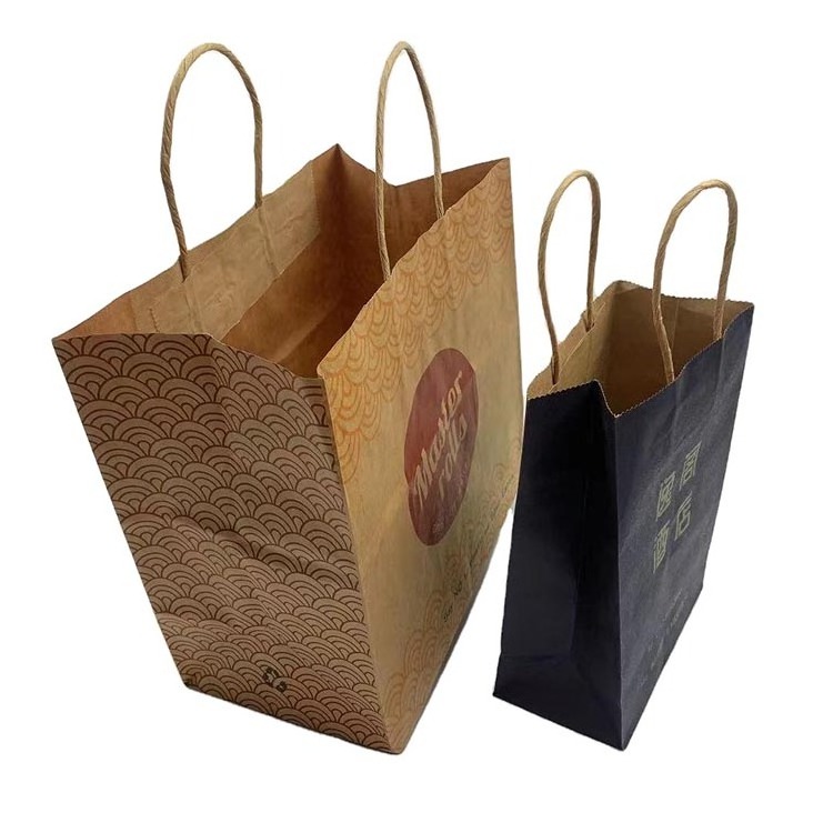 Custom Eco kraft paper bag luxury ribbon handle boutique shopping bag packaging customized printed euro tote paper gift bags