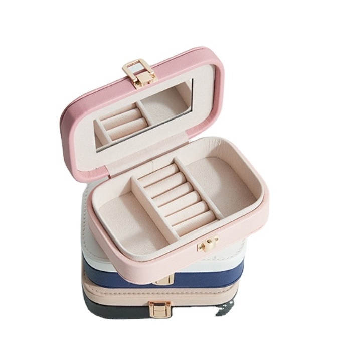 Wholesale Velvet Jewelry Box Rings Holder Small Travel Jewelry Case Storage Organizer Tray Earrings  Box  Display with Mirror