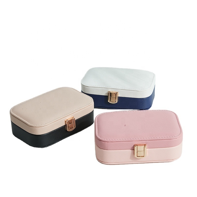 Wholesale Velvet Jewelry Box Rings Holder Small Travel Jewelry Case Storage Organizer Tray Earrings  Box  Display with Mirror