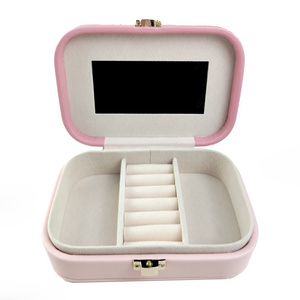 Wholesale Velvet Jewelry Box Rings Holder Small Travel Jewelry Case Storage Organizer Tray Earrings  Box  Display with Mirror