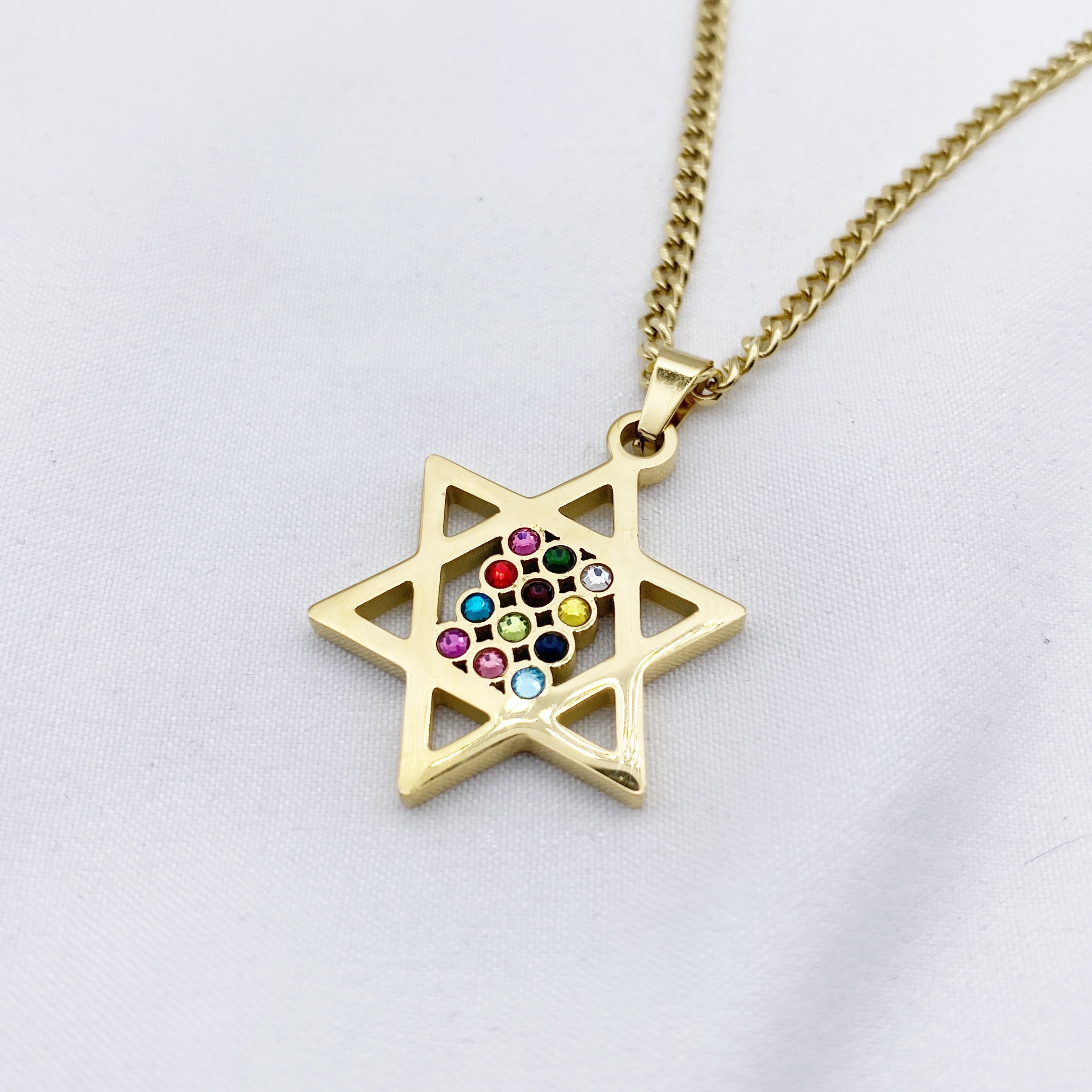 12 Tribes Surrounded by the Star of David Metal Silver Necklace