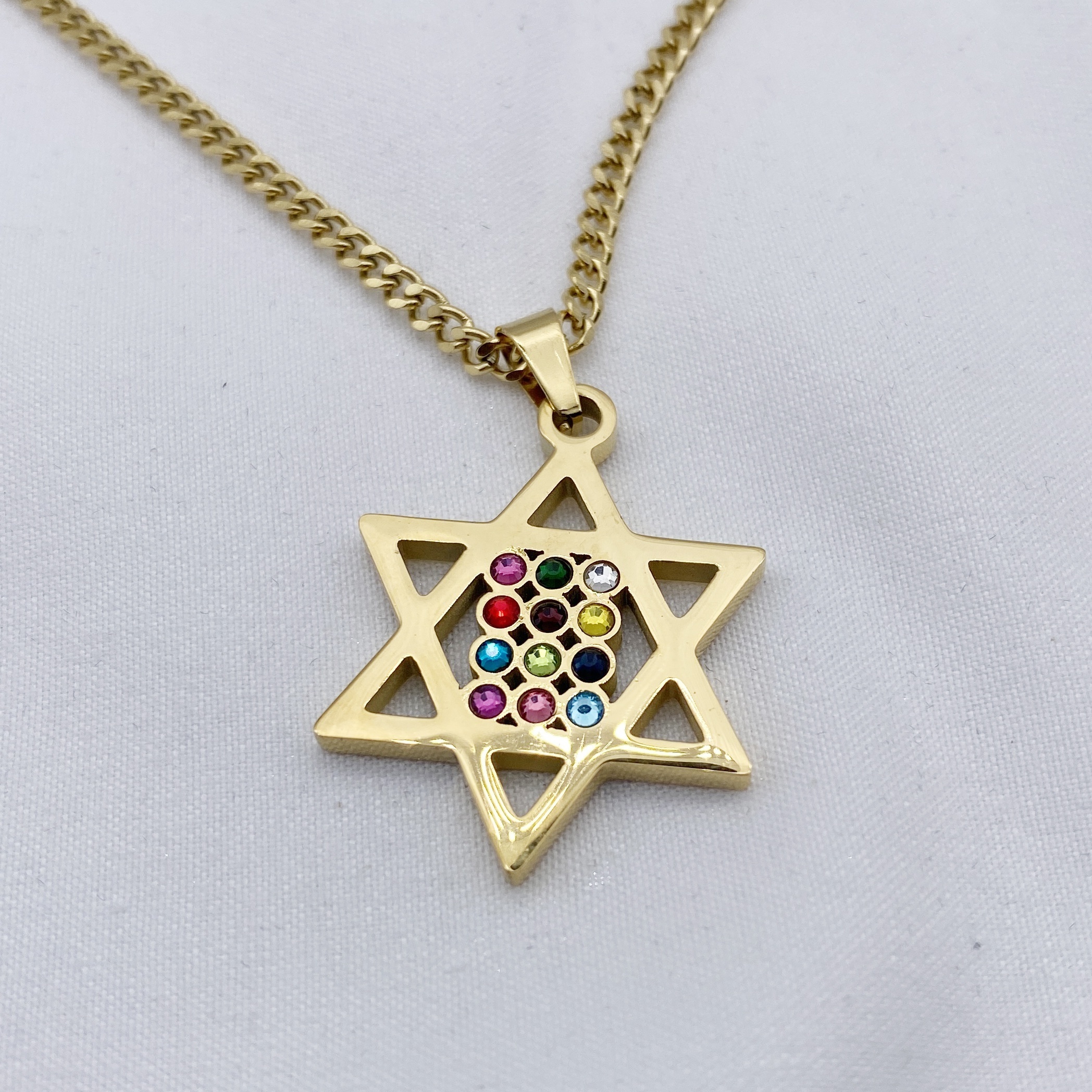 12 Tribes Surrounded by the Star of David Metal Silver Necklace