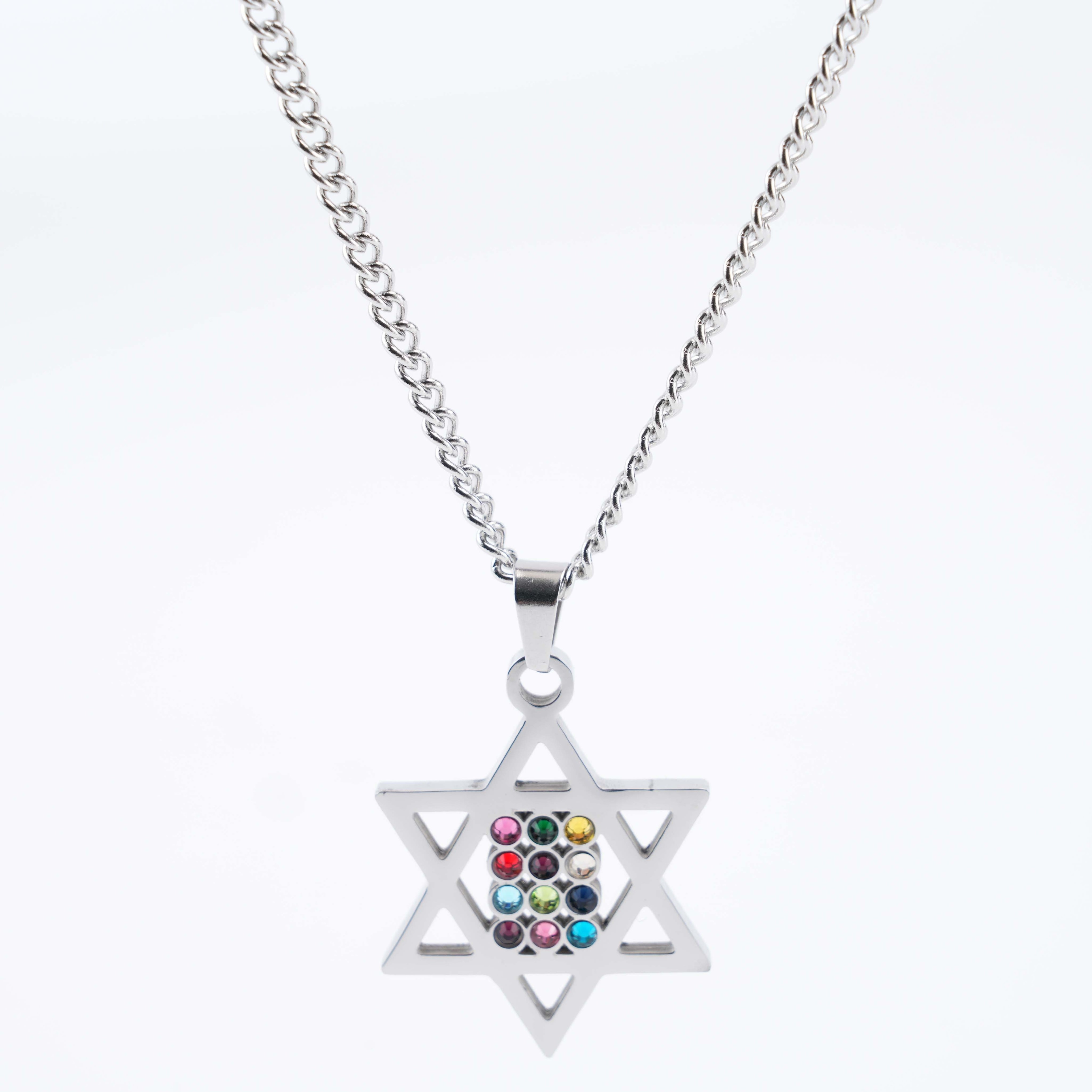 12 Tribes Surrounded by the Star of David Metal Silver Necklace