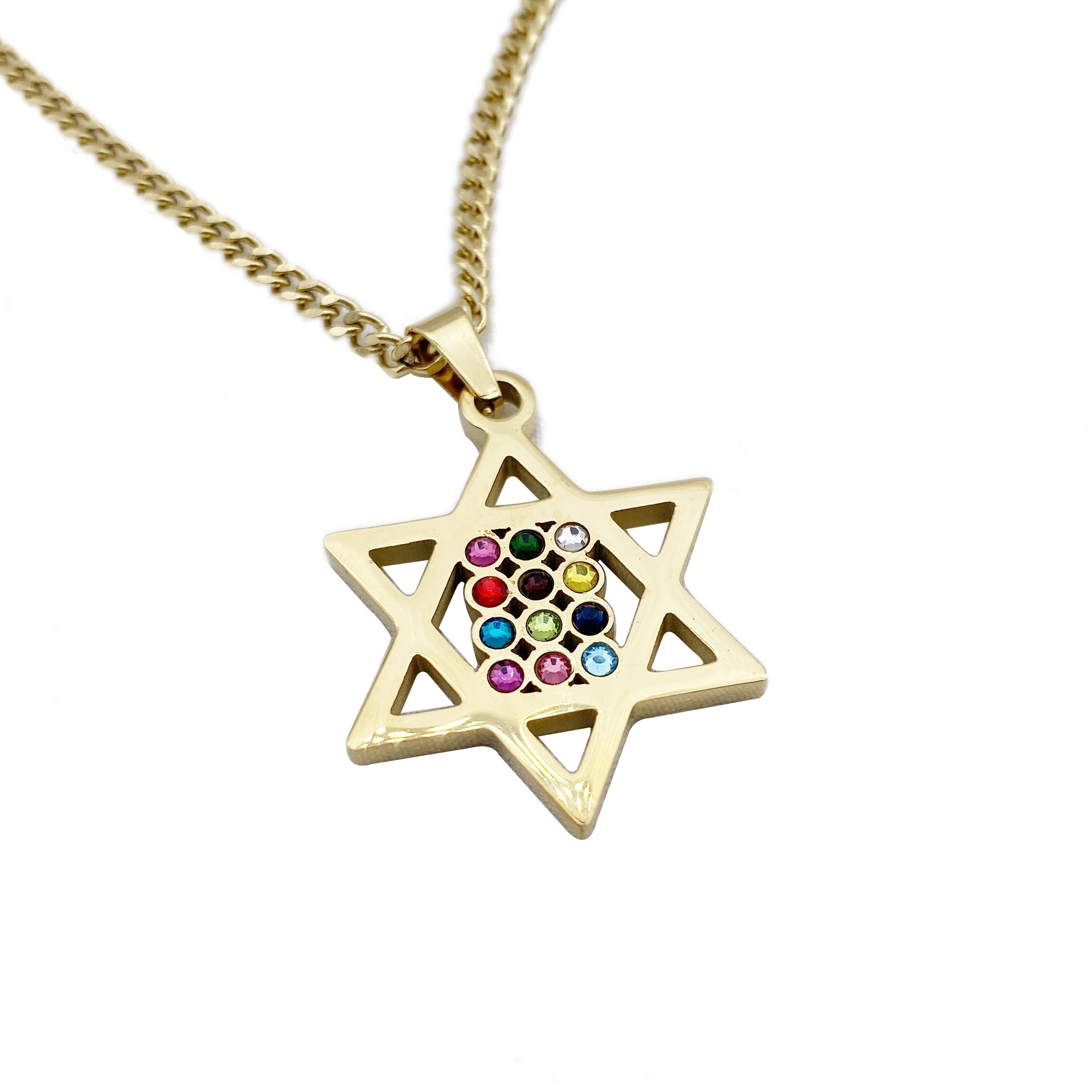 12 Tribes Surrounded by the Star of David Metal Silver Necklace