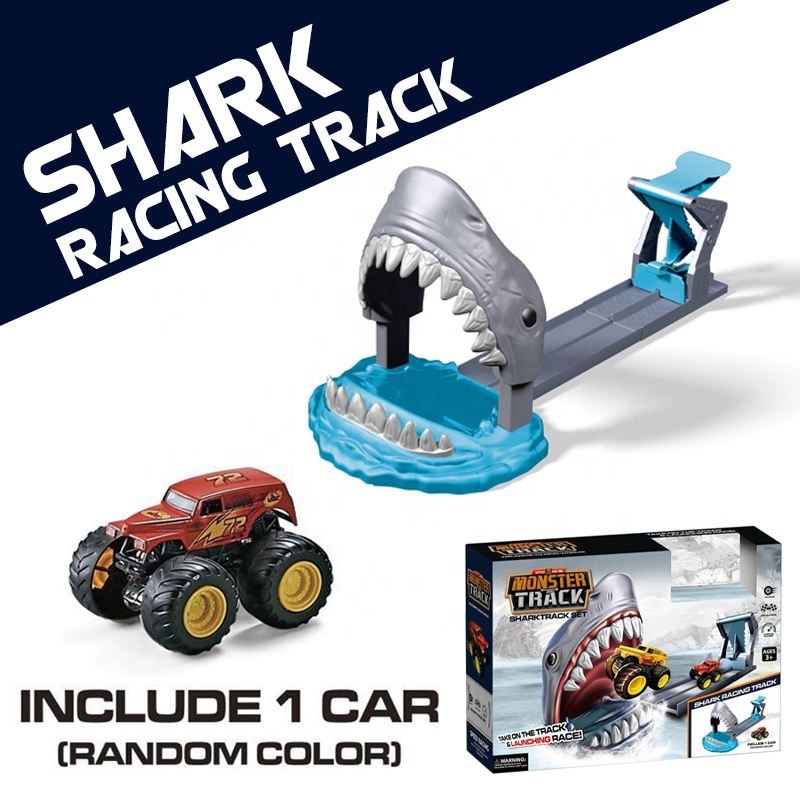 Interesting Shark Boys Ejection Car Track Catapult Toy Kids Gift Toys Ejection Shark Race Track Toys Launching Track