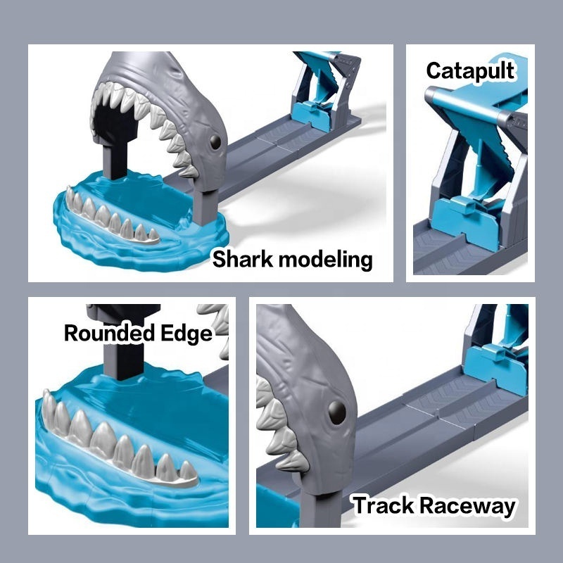 Interesting Shark Boys Ejection Car Track Catapult Toy Kids Gift Toys Ejection Shark Race Track Toys Launching Track