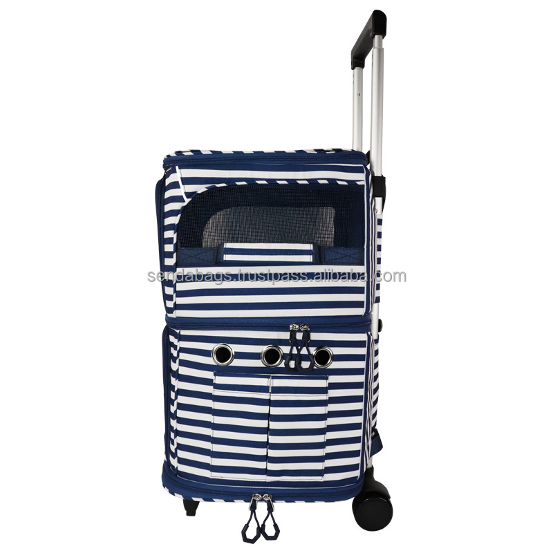 Foldable Luxury Two-story Cat Dog Carrying Bag Pet Trolley Backpack Portable Pet Rolling Carrier with Wheels Pets Travel Bags