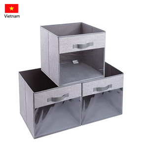 Storage Bins 3 Pcs 11" Foldable Fabric Storage Bin Organizer with Clear Window for Bedroom Kids Room Wardrobe Closet Shelves