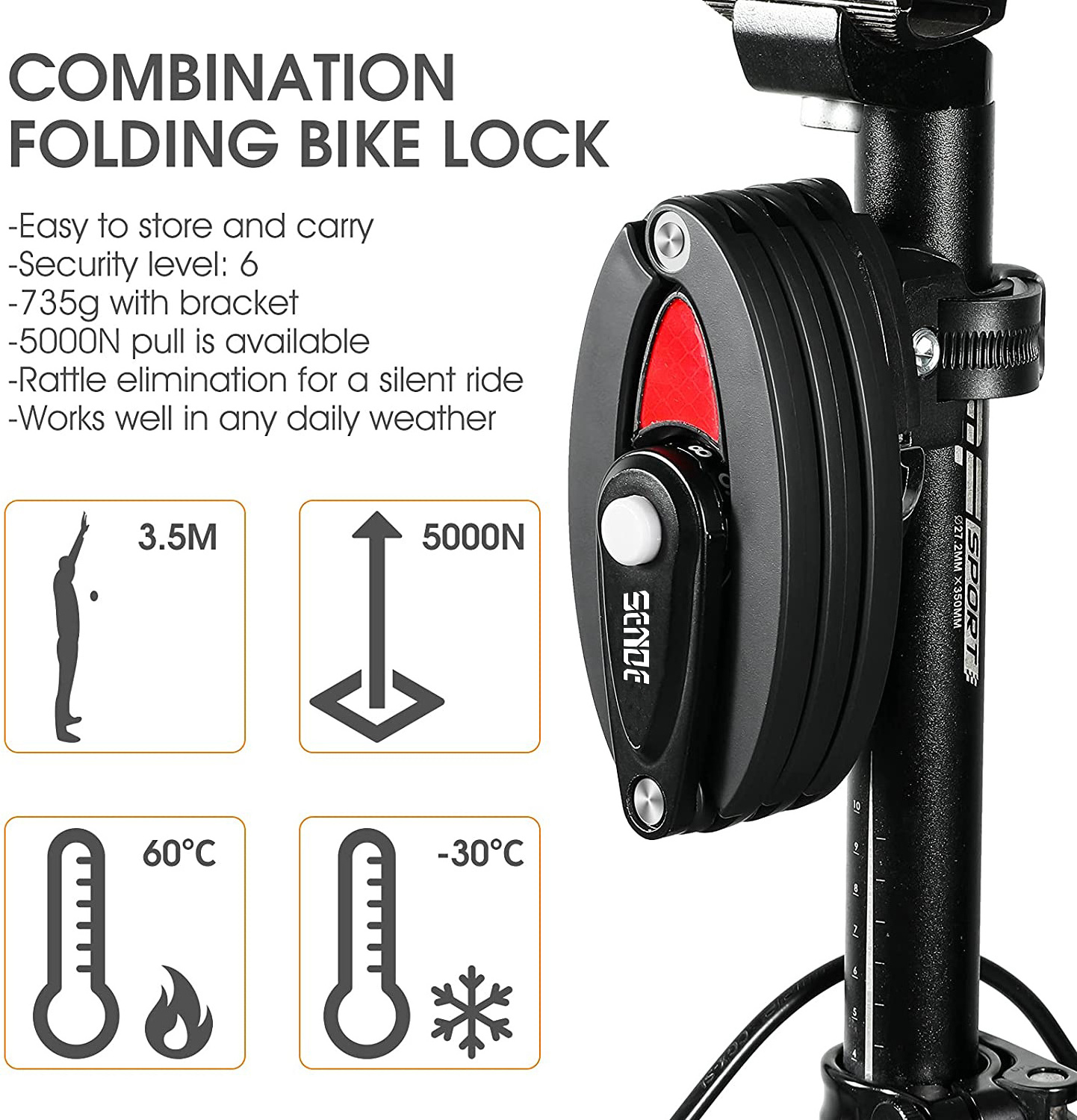 SENDE smart folding ebike lock with LED bracket taillight electric scooter cable lock fahrradschloss foldable bike chain lock