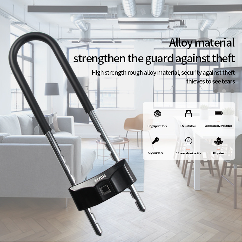 SENDE Bicycle U-Lock  Fingerprint  Motorcycle Bike Door Anti-theft Accessories USB Charging Cable Scooter,Road Bike Lock