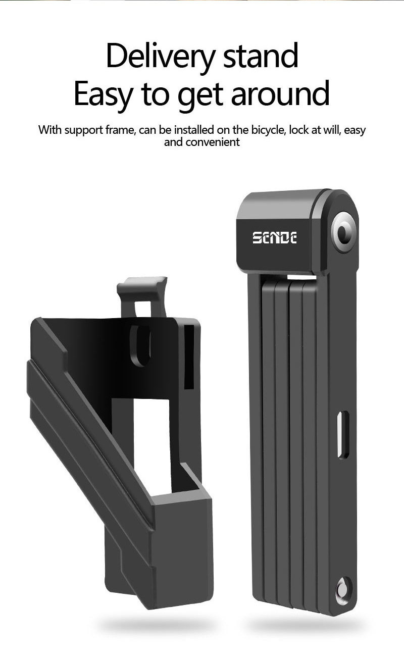 SENDE Bicycle Bar 500g Folding Lock, Lightweight Hardened Steel Folding Bicycle Lock with Mounting Bracket E-Bike Tools