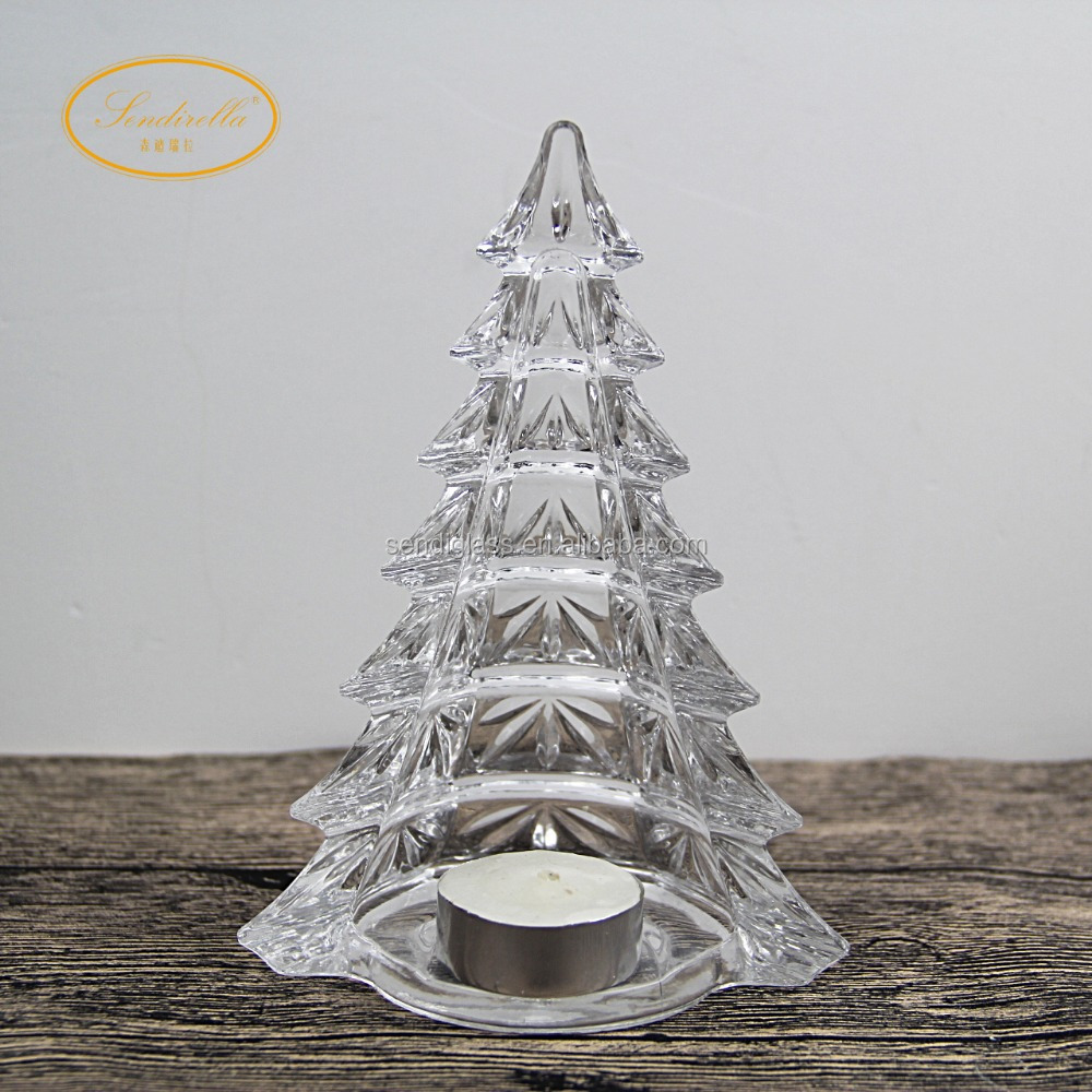 Crystal clear Christmas tree shapetea light Lead crystal glass candle holder