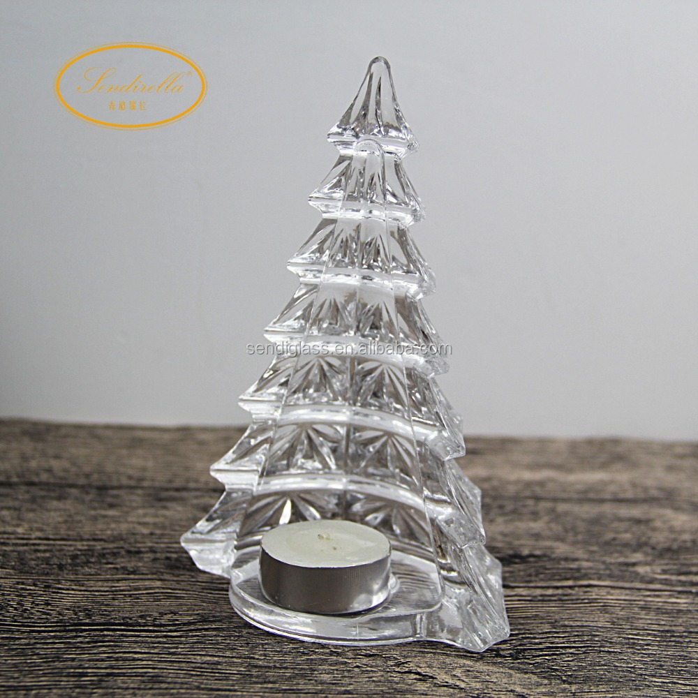 Crystal clear Christmas tree shapetea light Lead crystal glass candle holder