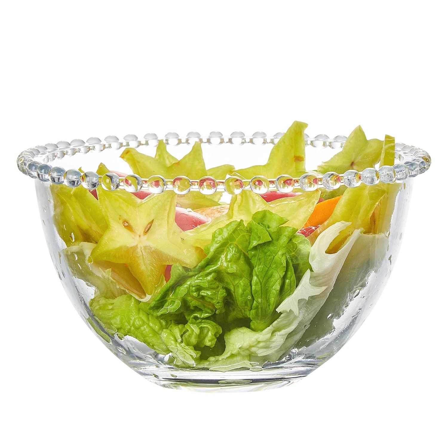 8 inch Pearl-edge Glass Salad Bowl,  50oz Large Serving Bowl,  Glass Mixing Bowl for Serving Salad