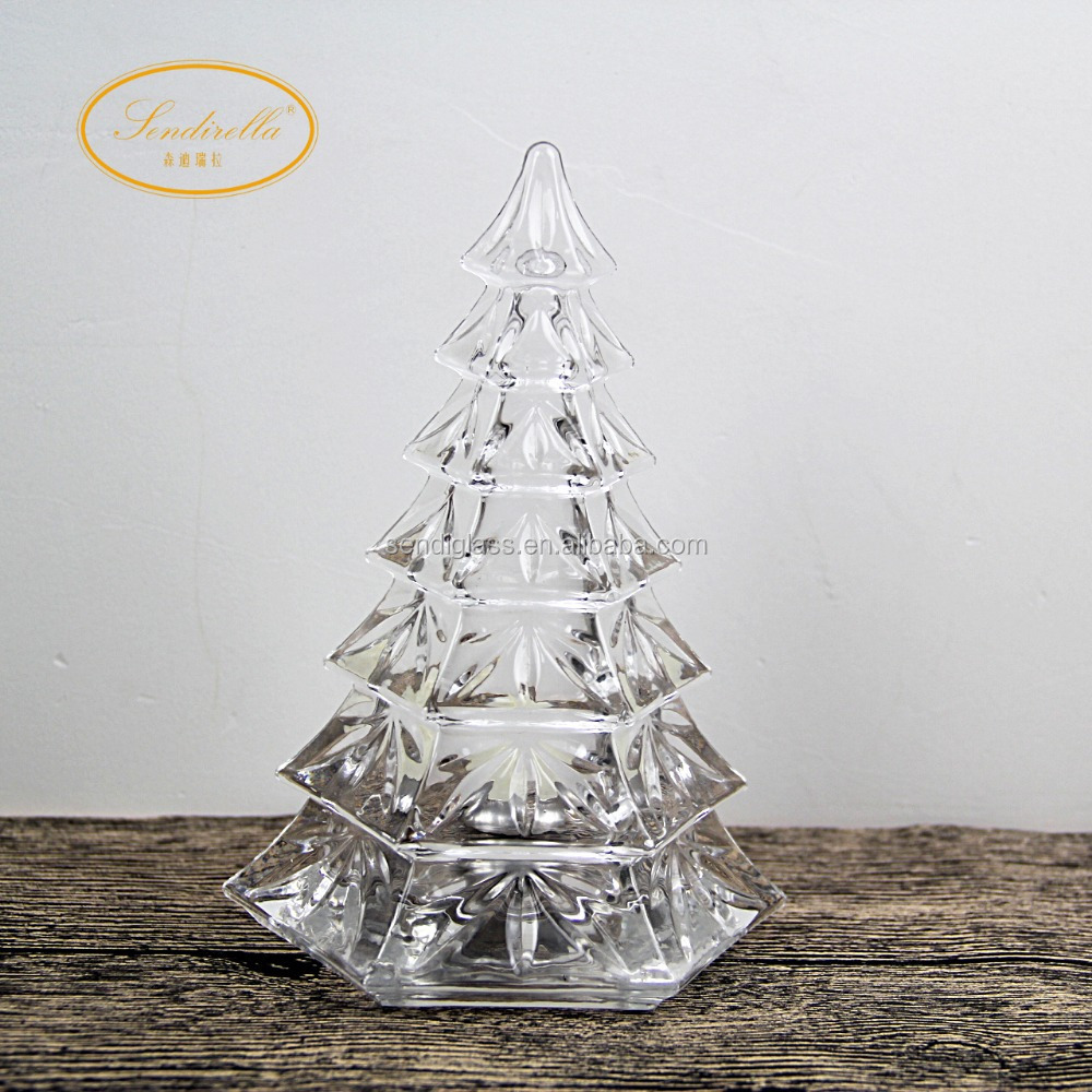 Crystal clear Christmas tree shapetea light Lead crystal glass candle holder