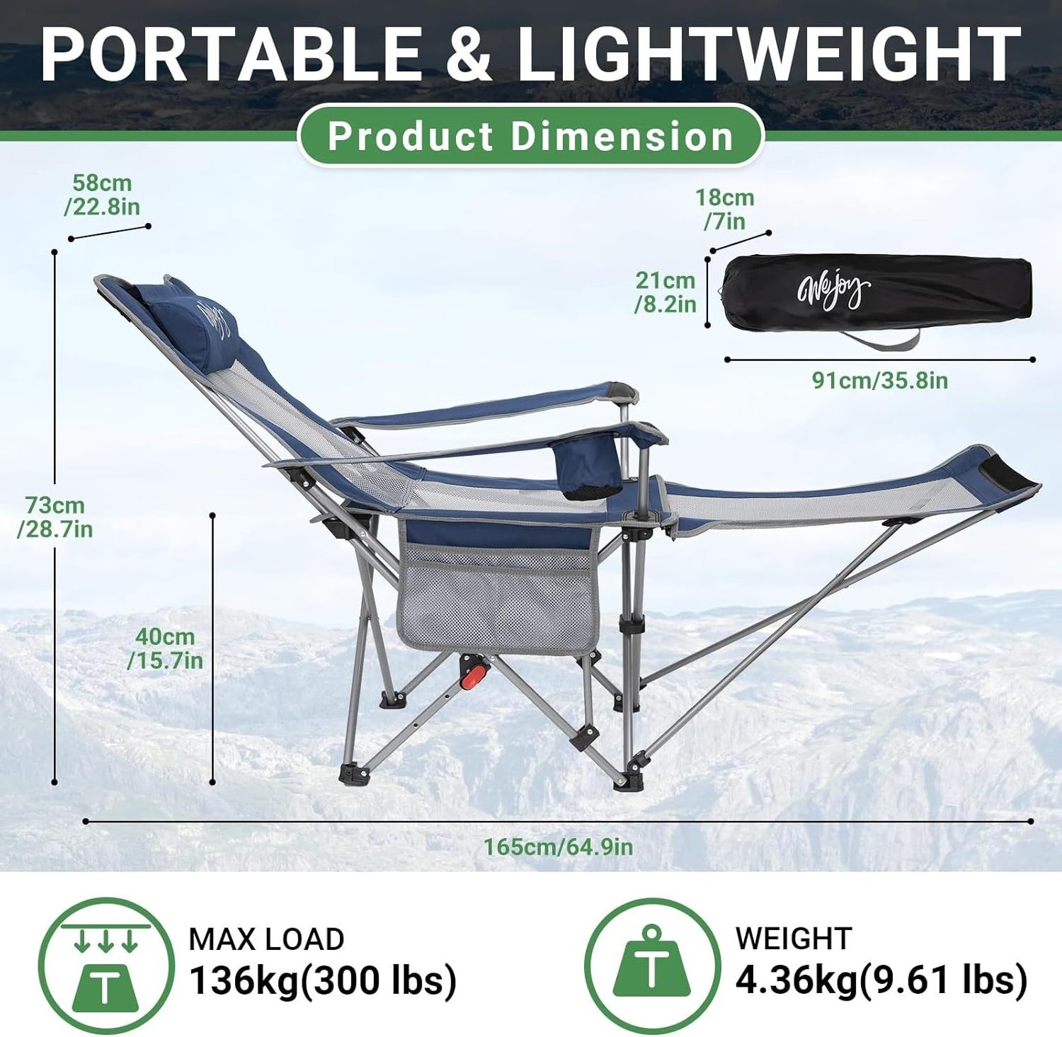 Folding Camping Outdoor Furniture High Back Recliner  Lightweight Foldable Portable Adjustable Reclining Camping Chairs