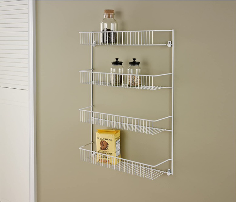 4 Tier Kitchen Shelf Height Adjustable Wall Mounted Spice Over the Door Hanging Storage Pantry Rack Organizer