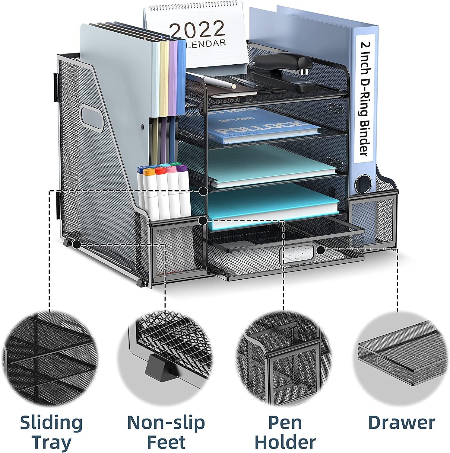 Mesh Desk Office Organizer with Paper Letter Tray File Drawer Holder Desktop Organizer and Storage