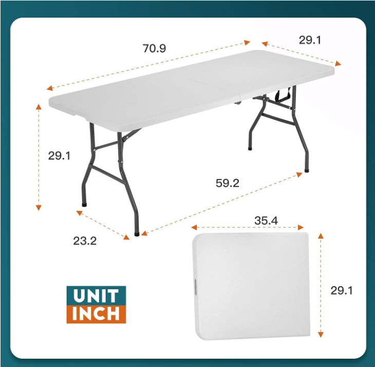 Indoor Outdoor Rectangle  6ft Heavy Square Folding Duty Working Half Portable Folded Plastic Folding Garden Utility Dining Table