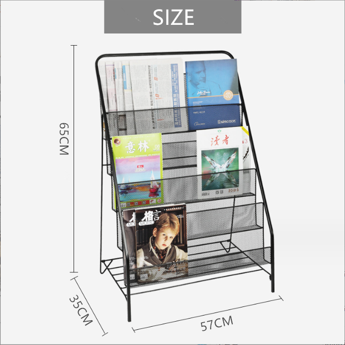 Wall Mounted Standing Steel Mesh 5 Pocket Magazine File Newspapers and Document Organizer Holder Rack