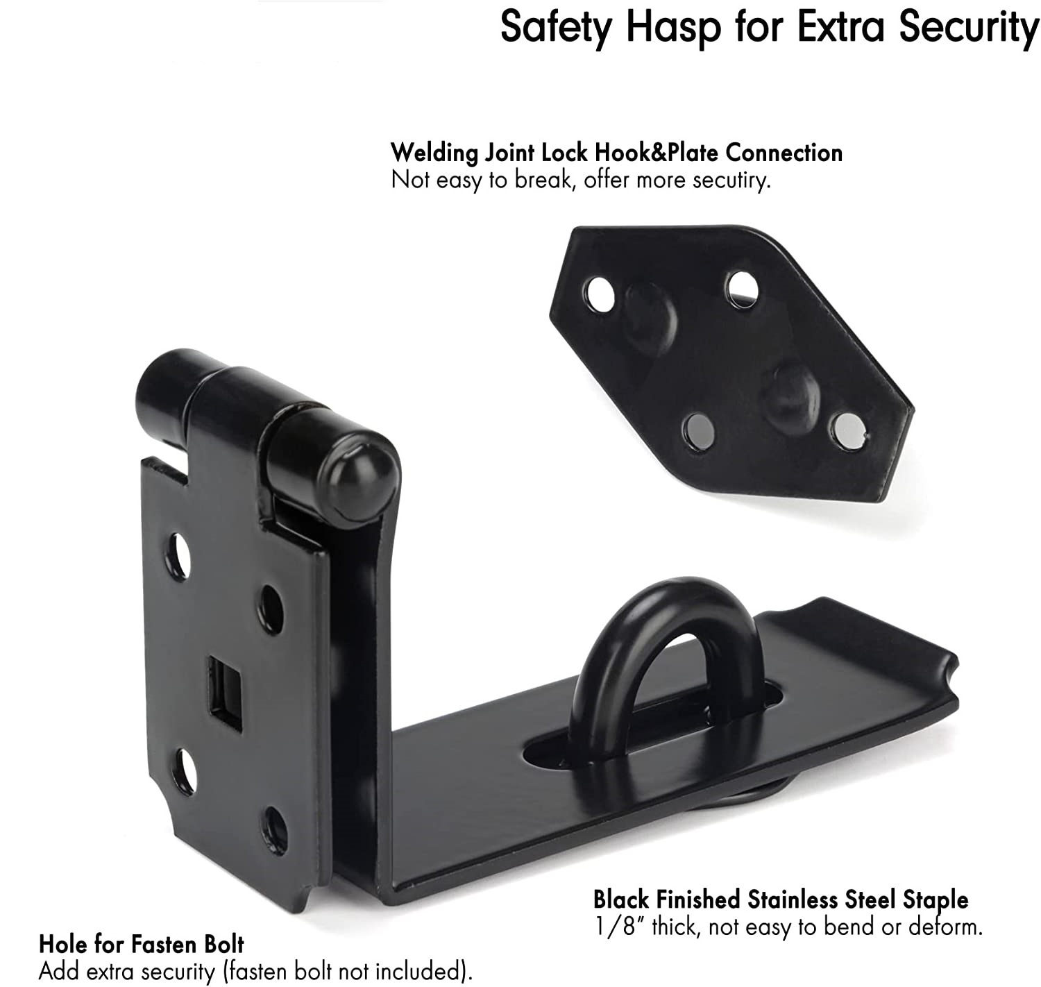 SANKINS Right Angle Door Lock Hasp Latch 90 Degrees Heavy Duty Iron Gate Hasp Latches Safety Packlock Clasp Locking