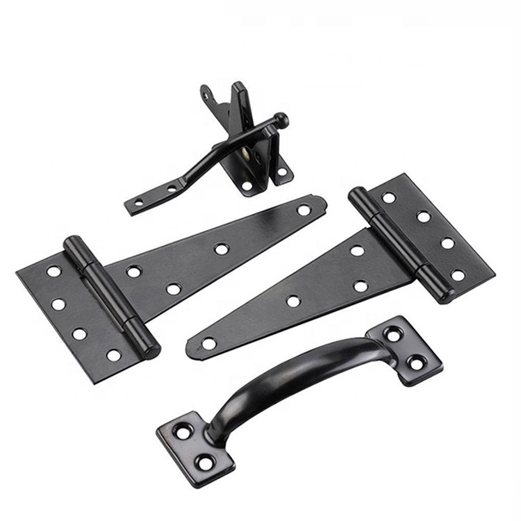 Heavy Duty Gate Latch Door Handle Hardware Kit Self-Closing Gate Latch Decorative Metal Gate Pull Handle 2 Pack T-Strap Hinges