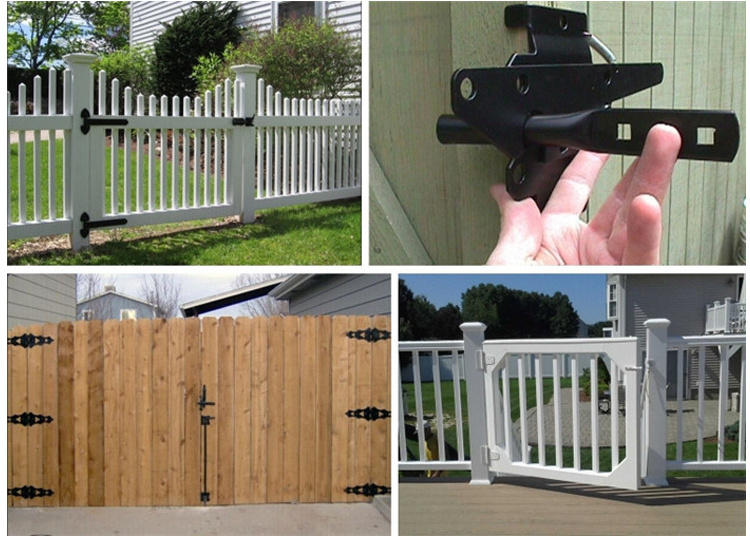 Heavy Duty Fence Self-locking Black Finishing Post Mount Steel Automatic Gravity Lever Wood Fence Gate Latches