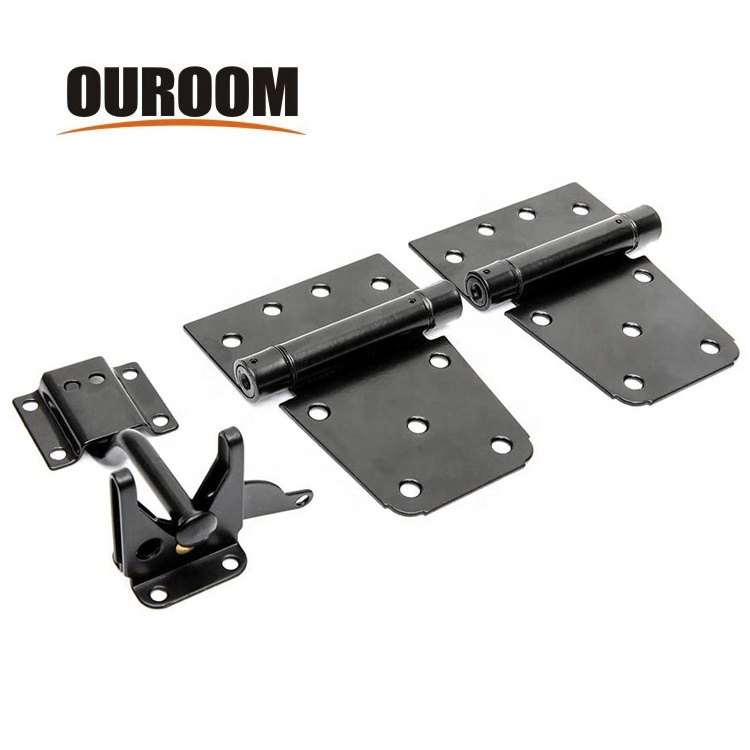 Heavy Duty Gate Latch Kit for Wooden Vinyl Fence 1 Pack Self-Locking Gate Latch and 2 Pack  Spring Tee Hinges