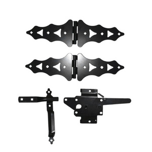 Heavy Duty 8" Decorative Strap Hinges And Spring Loaded Latch Black Wood Gate Hardware Set Kit For Outdoor Fence Swing