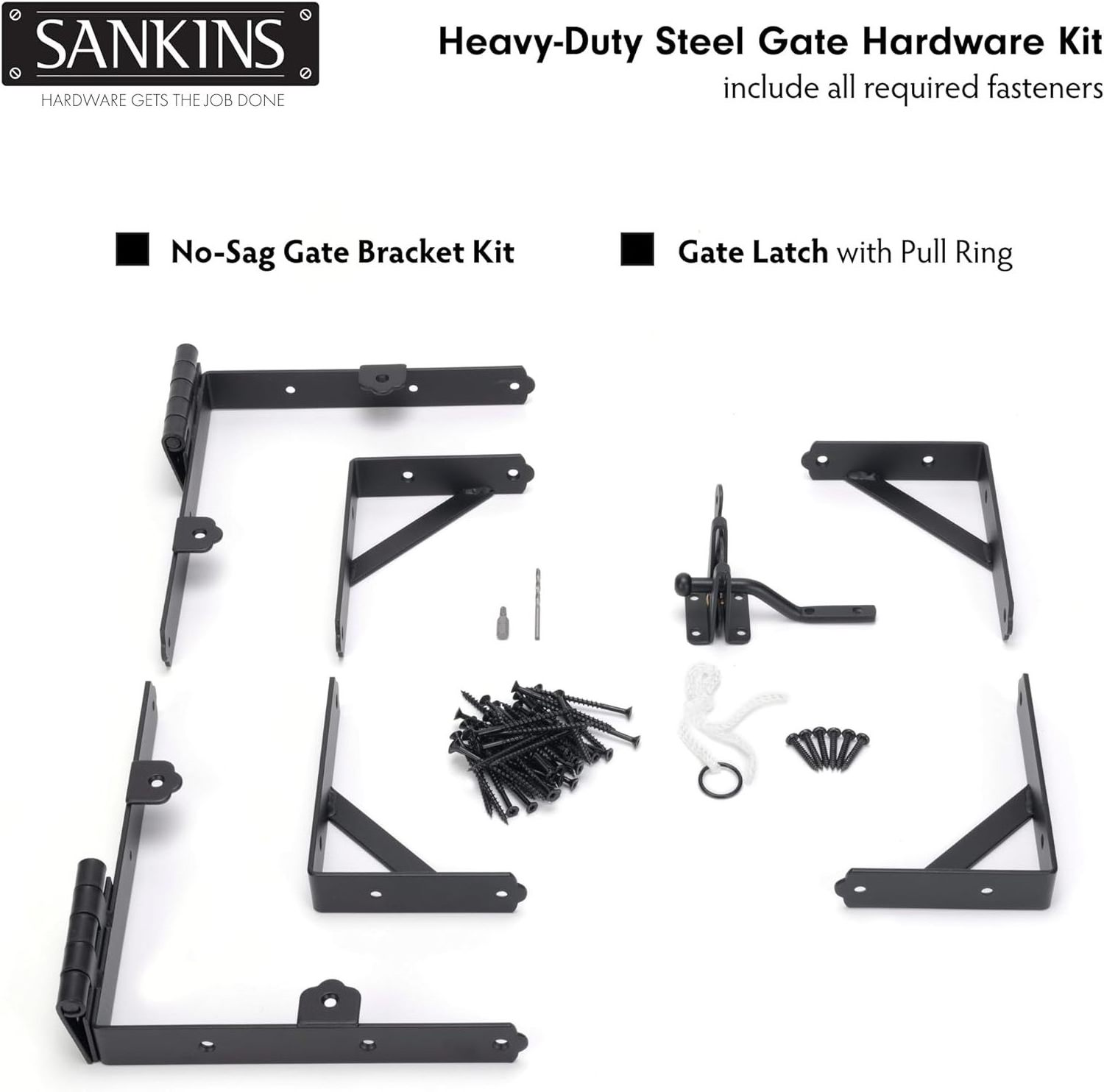 SANKINS 2 Set Anti Sag Gate Corner Brace Bracket Heavy Duty Gate Frame Kit with Self-Locking Gate Latch