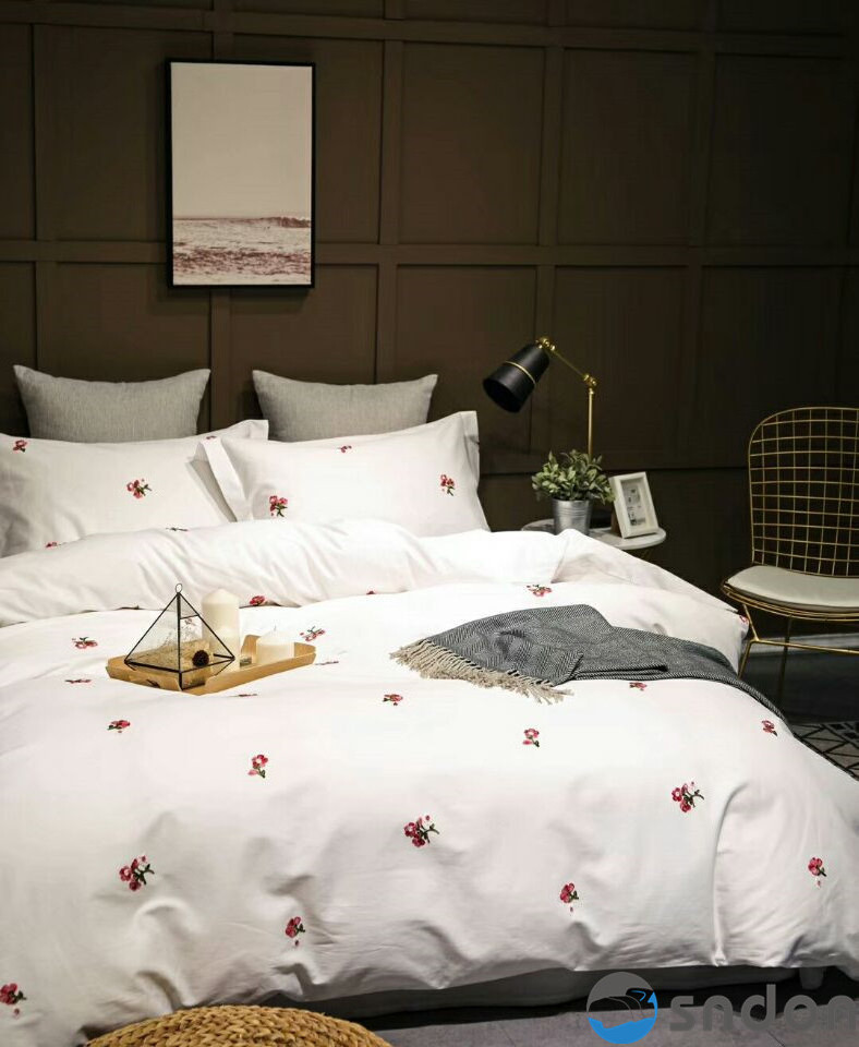 Home textile embroidery satin flower small and fresh design comforter bedding set