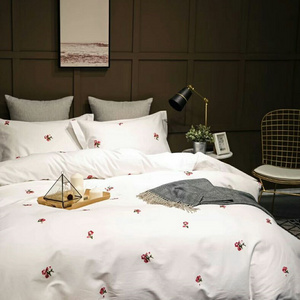 Home textile embroidery satin flower small and fresh design comforter bedding set