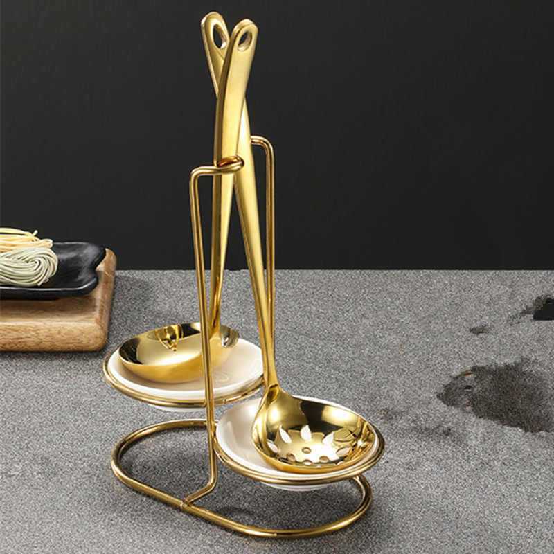 Gold Stainless Steel Table Spoon Rack New Design Metal Holder Silver Serving Kitchen Ladle Ceramic Spoon Rest