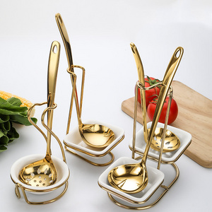 Gold Stainless Steel Table Spoon Rack New Design Metal Holder Silver Serving Kitchen Ladle Ceramic Spoon Rest