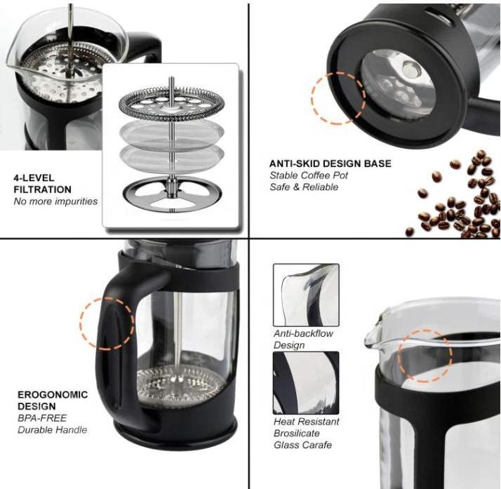 Factory Wholesale Coffee Plunger Travel French Press Hot Selling Coffee French Press for Home Kitchen Coffee Tools