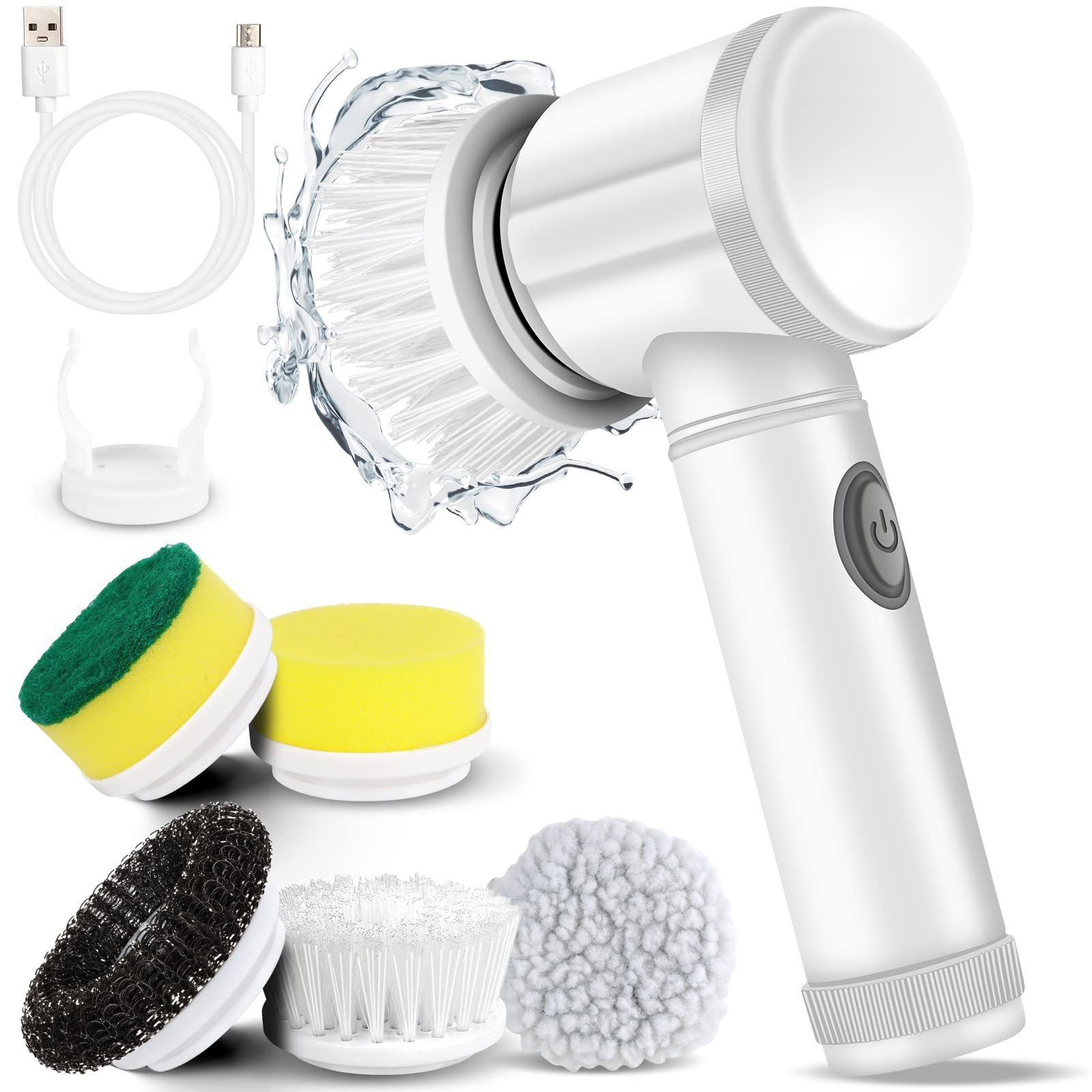 Electric Spin Scrubber Handheld Cleaning Brush Cordless Dish Washing Gun Wireless Power with Replaceable Brush Heads