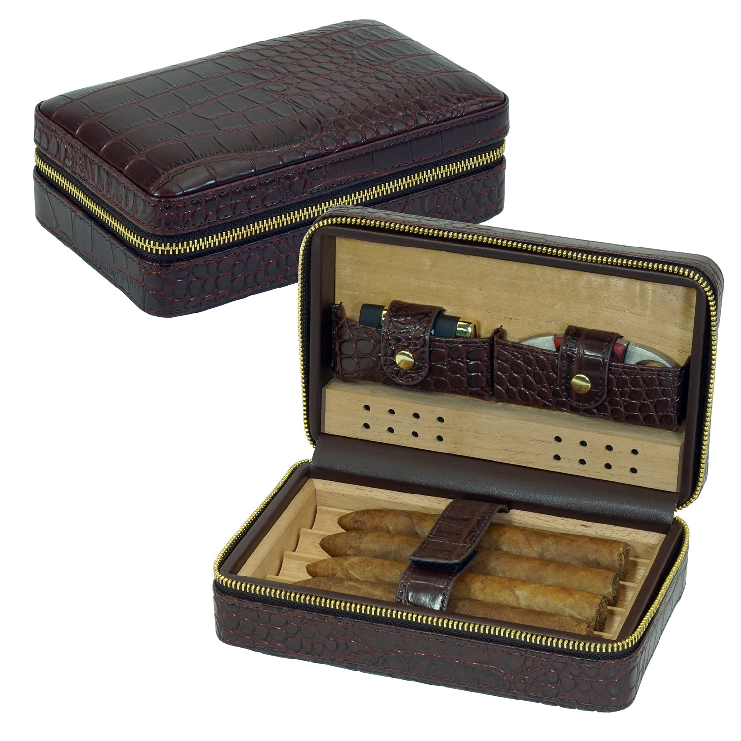 Factory Direct Sale Portable Leather Cigar Holder High Quality Travel Humidor Case Hold 4 Cigars