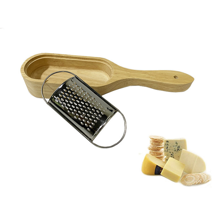 Small Kitchen Appliances Cheese Grater in Oak Container with Handle Eco-friendly Cheese Cutter