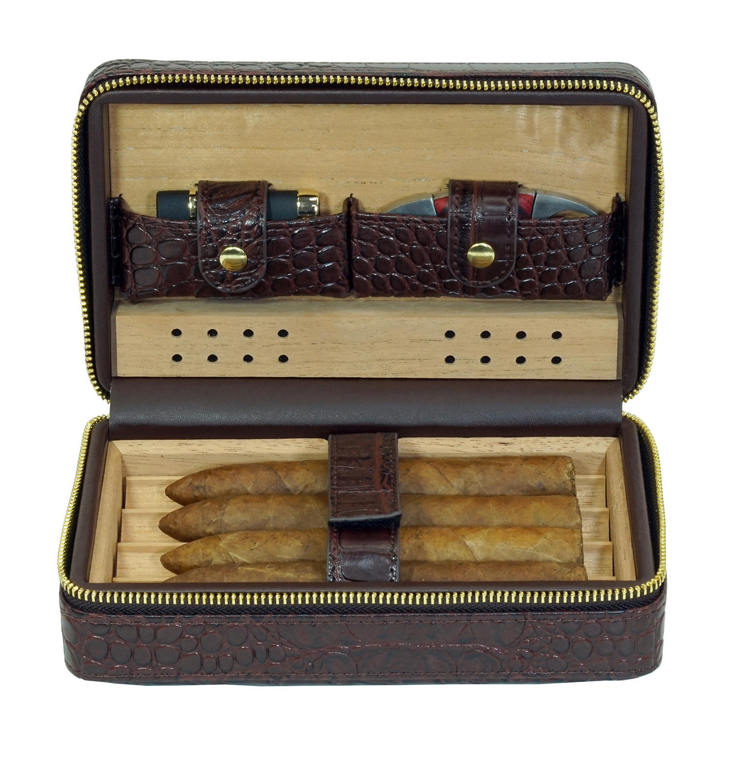 Factory Direct Sale Portable Leather Cigar Holder High Quality Travel Humidor Case Hold 4 Cigars