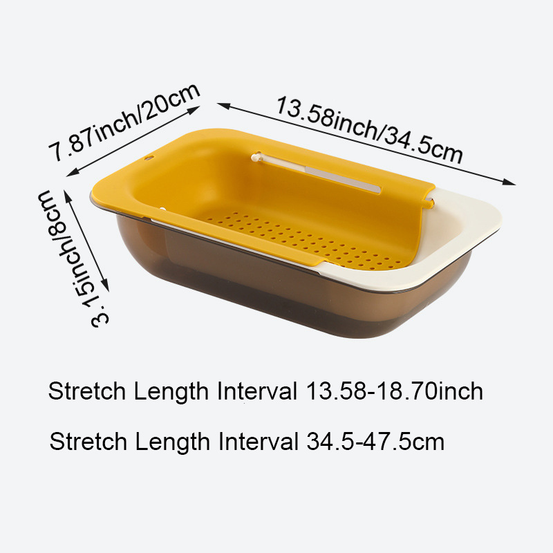 New Arrival Extendable Double Layer Drain Basket Over The Sink Colander Strainer Basket for Home Kitchen