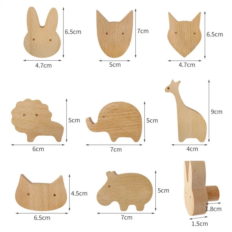 Eco-Friendly Wooden Animal Wall Hook High Quality Kids Room Decor Coat Hook for Home Kitchen Decor