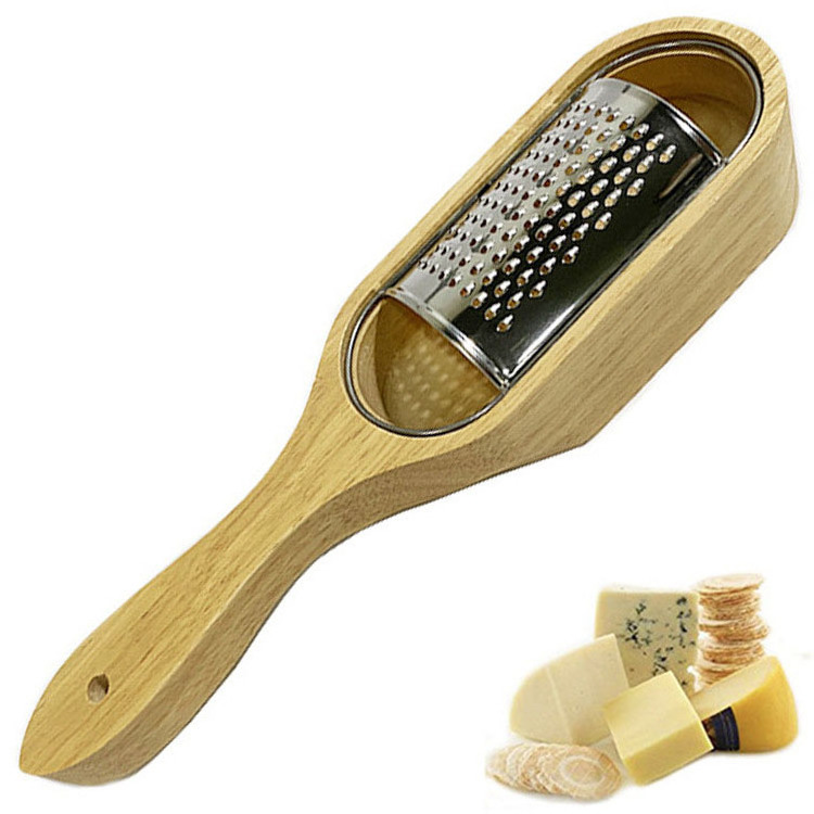 Small Kitchen Appliances Cheese Grater in Oak Container with Handle Eco-friendly Cheese Cutter