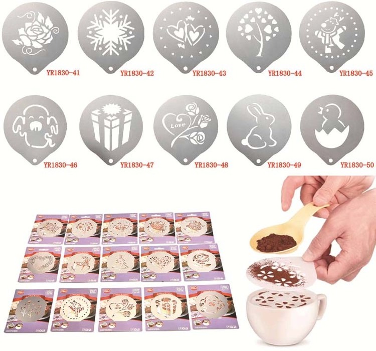 Composite Design Art Barista Template Stainless Steel Latte Coffee Art Decorating Stencil for Cafe Coffee Tools