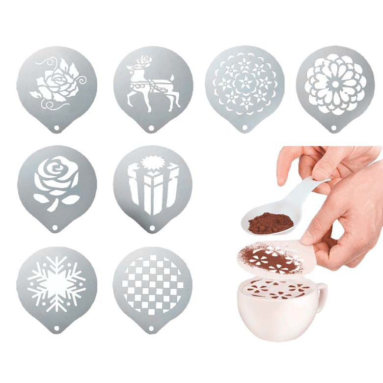 Composite Design Art Barista Template Stainless Steel Latte Coffee Art Decorating Stencil for Cafe Coffee Tools