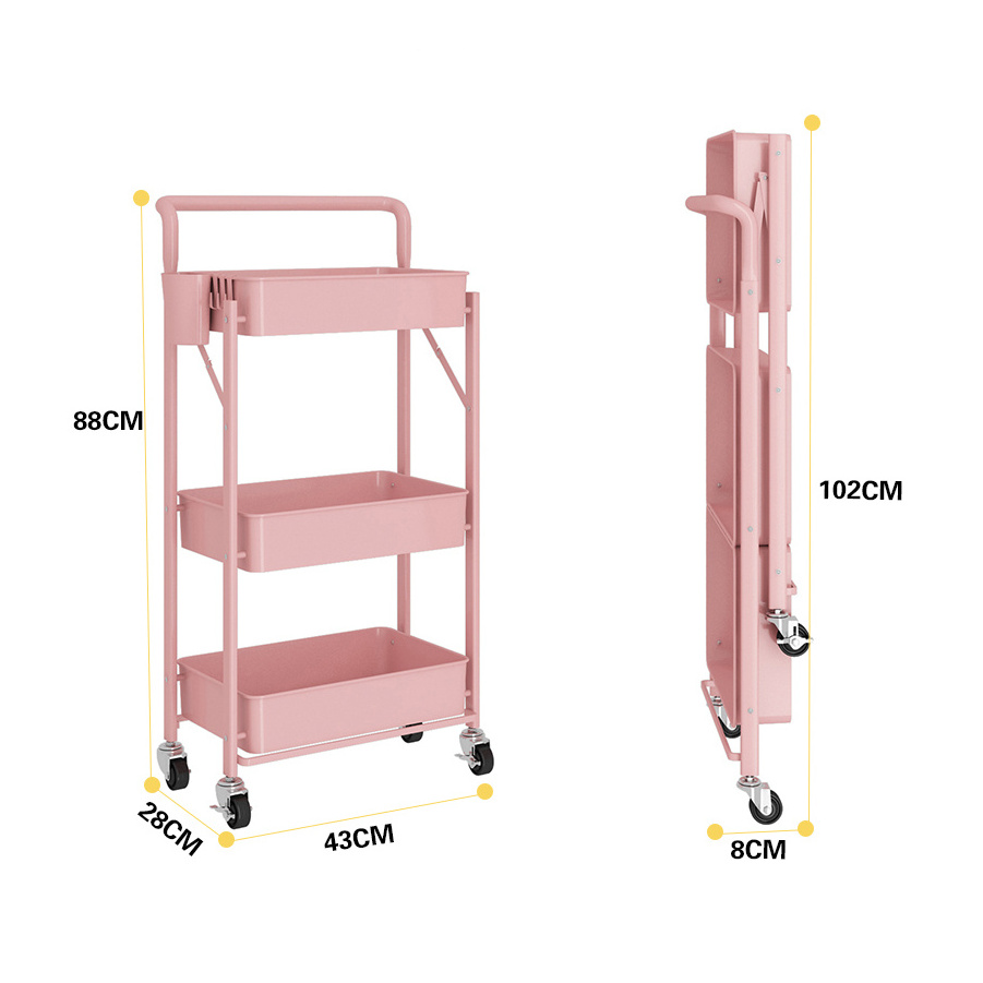 Wholesale Wheels Craft Cart 3 Tier Rolling Utility Storage Cart with Handles and Roller  for Kitchen Organizer Shelf